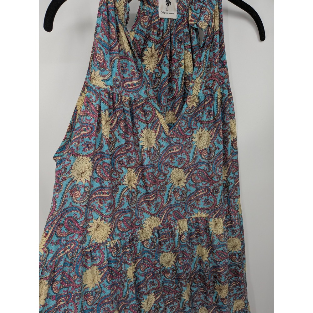 Karma Highway Maxi Dress Womens One Size Blue Paisley Floral Halter Tiered Silky - Picture 2 of 9